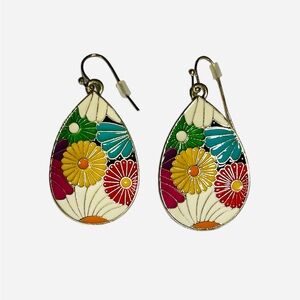 Beautiful pink, yellow blue green blue Floral Teardrop Earrings RARE